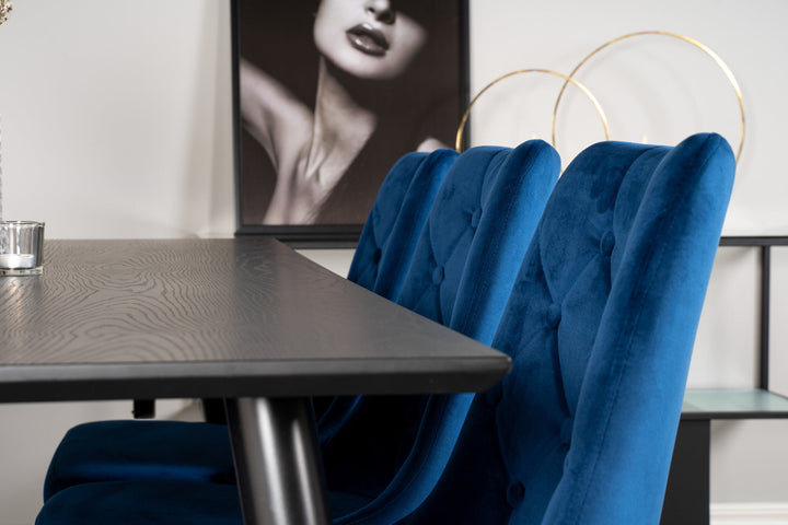 Venture Home Dipp Dining Table - 180*90cm - Black Veneer / black legs w brass dipp - Velvet Deluxe Chair - Blue/Matt Brass Leg 6