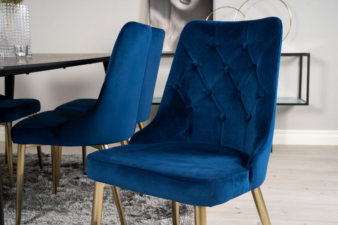 Venture Home Dipp Dining Table - 180*90cm - Black Veneer / black legs w brass dipp - Velvet Deluxe Chair - Blue/Matt Brass Leg 6