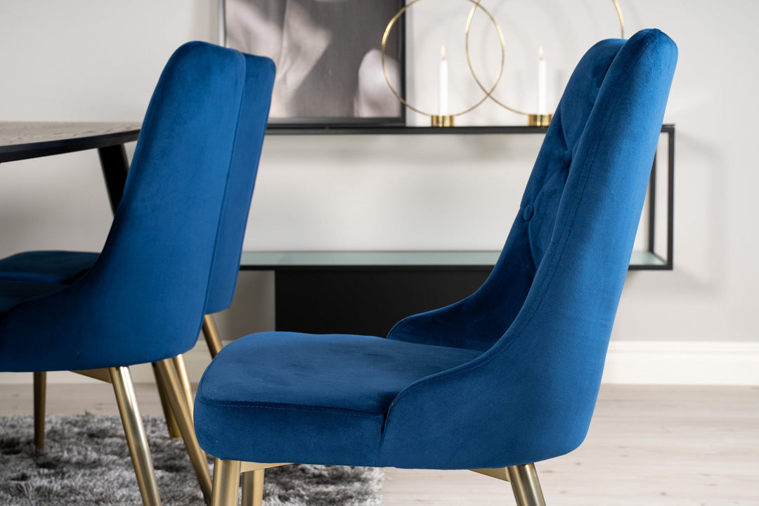 Venture Home Dipp Dining Table - 180*90cm - Black Veneer / black legs w brass dipp - Velvet Deluxe Chair - Blue/Matt Brass Leg 6