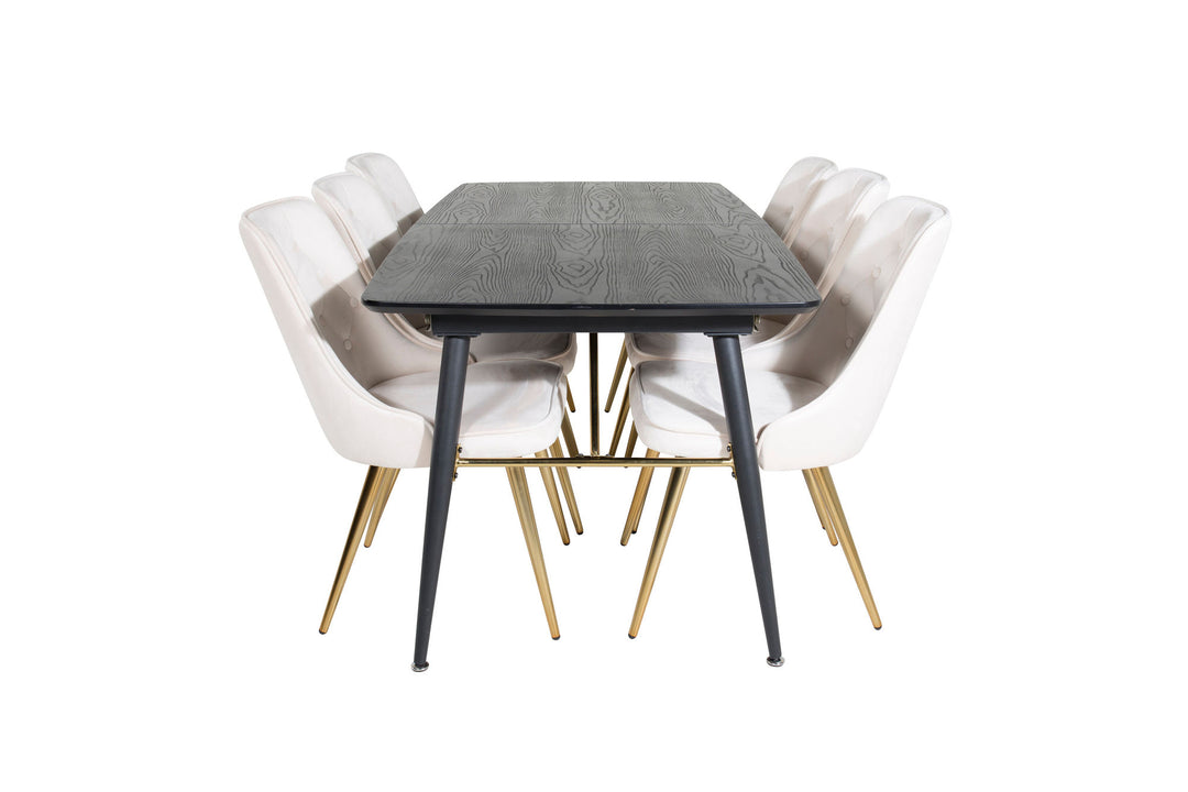 Venture Home Gold Extention table - 180/220*85*H76 Black Veneer - Black legs - Brass details+Velvet Deluxe Dining Chair - Beige / Brass_6
