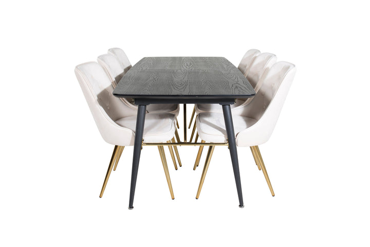 Venture Home Gold Extention table - 180/220*85*H76 Black Veneer - Black legs - Brass details+Velvet Deluxe Dining Chair - Beige / Brass_6