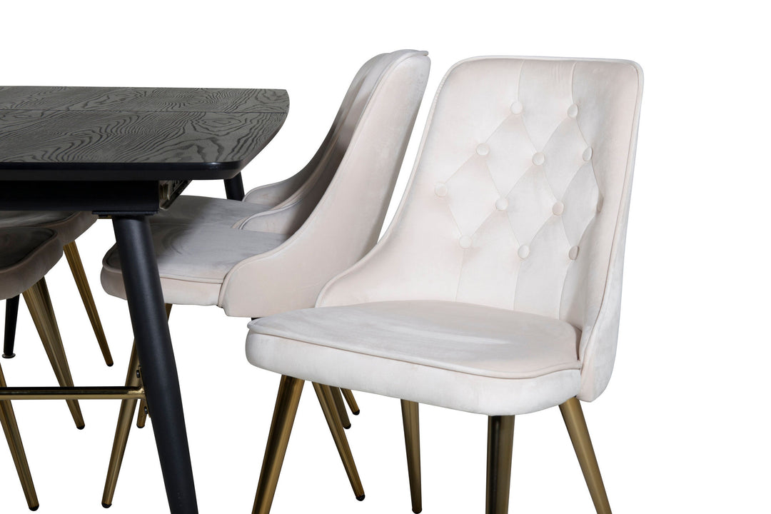 Venture Home Gold Extention table - 180/220*85*H76 Black Veneer - Black legs - Brass details+Velvet Deluxe Dining Chair - Beige / Brass_6