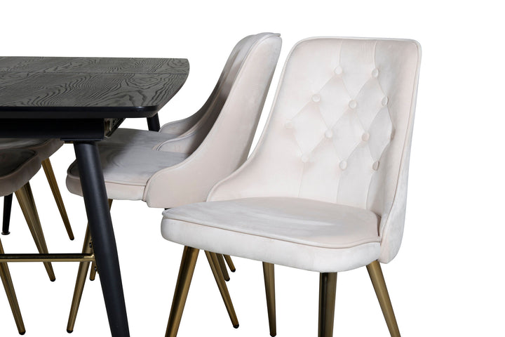 Venture Home Gold Extention table - 180/220*85*H76 Black Veneer - Black legs - Brass details+Velvet Deluxe Dining Chair - Beige / Brass_6