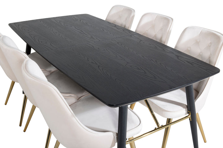 Venture Home Gold Extention table - 180/220*85*H76 Black Veneer - Black legs - Brass details+Velvet Deluxe Dining Chair - Beige / Brass_6