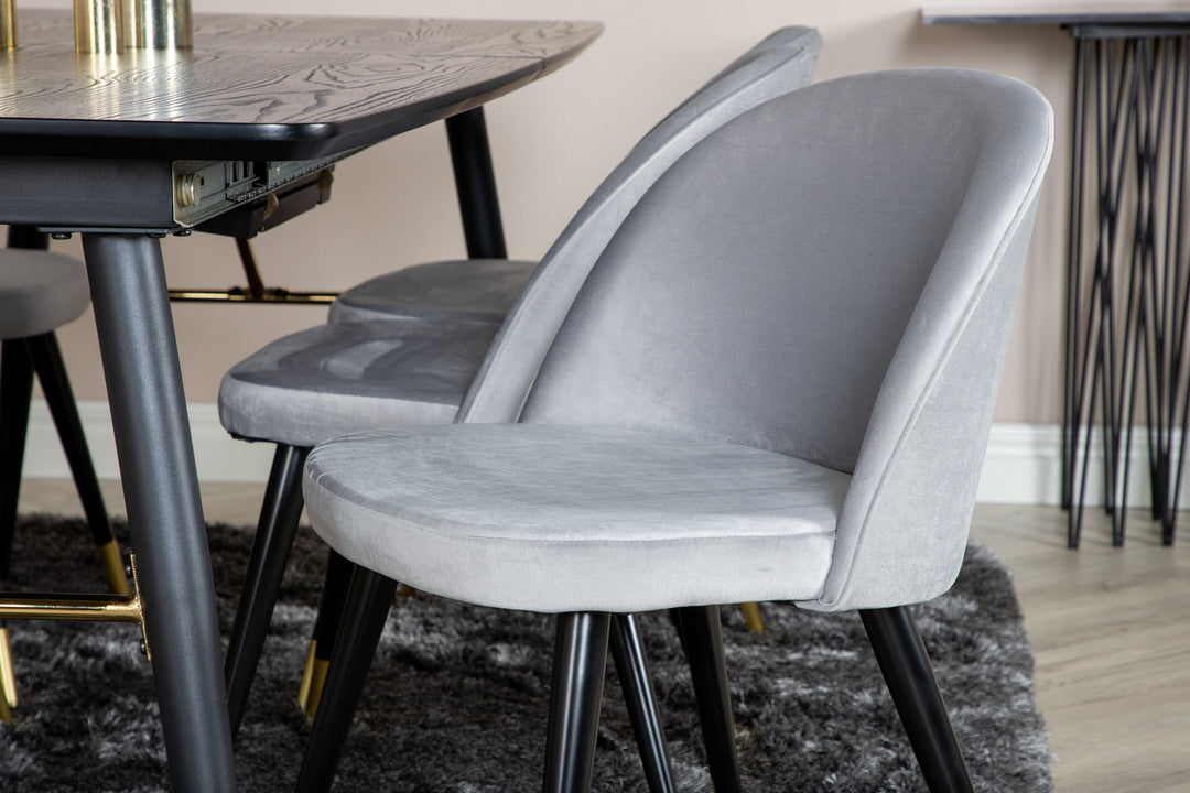 Venture Home Gold Extention table - 180/220*85*H76 Black Veneer - Black legs - Brass details+Velvet Dining Chair Brass - Light Grey / Black_6