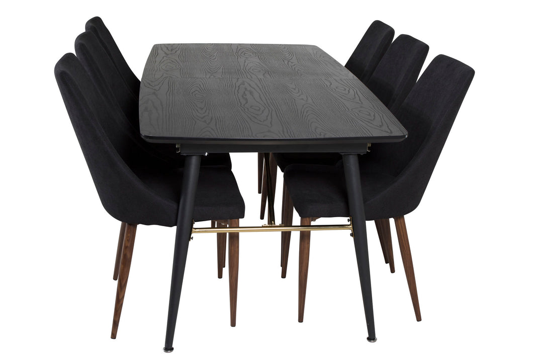 Venture Home Gold Extention table - 180/220*85*H76 Black Veneer - Black legs - Brass details+Leone Dining Chair - Walnut legs - Black Fabric_6