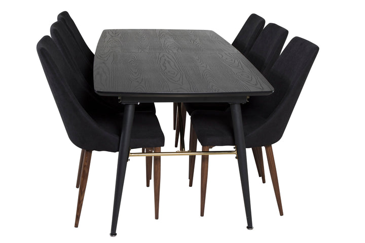 Venture Home Gold Extention table - 180/220*85*H76 Black Veneer - Black legs - Brass details+Leone Dining Chair - Walnut legs - Black Fabric_6