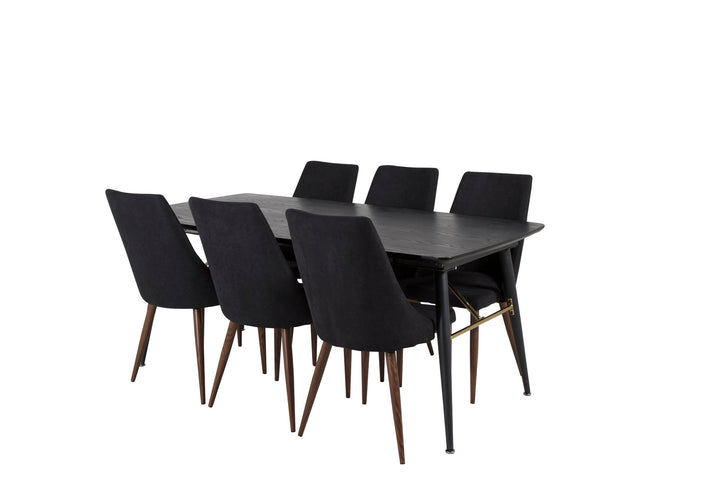 Venture Home Gold Extention table - 180/220*85*H76 Black Veneer - Black legs - Brass details+Leone Dining Chair - Walnut legs - Black Fabric_6