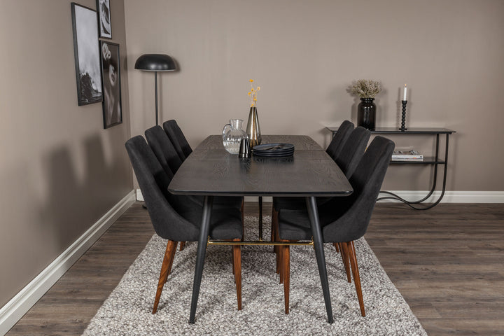 Venture Home Gold Extention table - 180/220*85*H76 Black Veneer - Black legs - Brass details+Leone Dining Chair - Walnut legs - Black Fabric_6