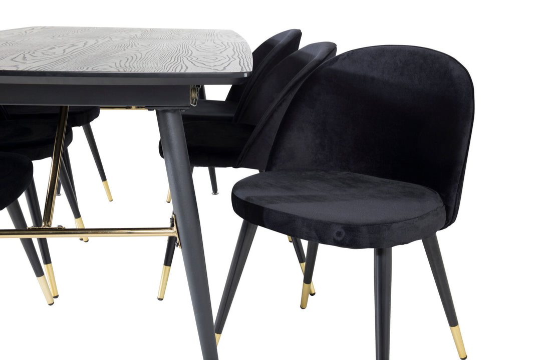 Venture Home Gold Extention table - 180/220*85*H76 Black Veneer - Black legs - Brass details+Velvet Dining Chair Brass - Black / Black_6