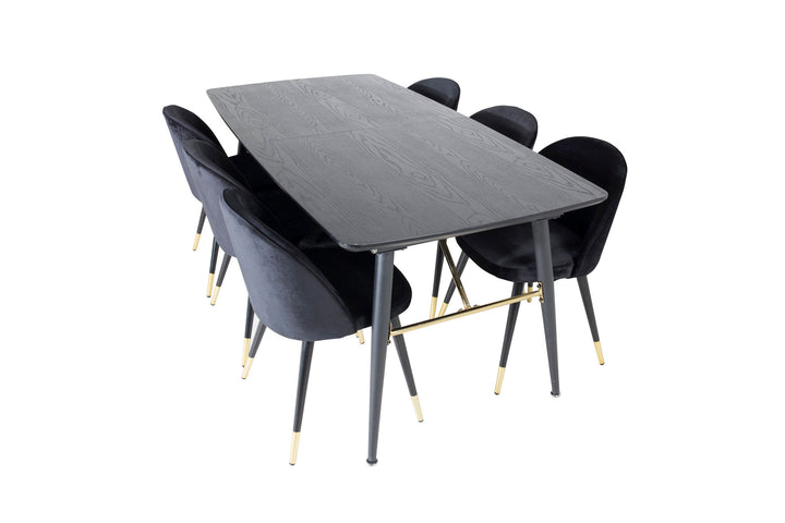 Venture Home Gold Extention table - 180/220*85*H76 Black Veneer - Black legs - Brass details+Velvet Dining Chair Brass - Black / Black_6
