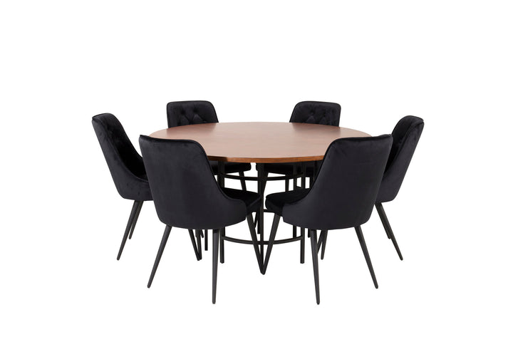 Venture Home Copenhagen - Dining Table round - Brown / Black+Velvet Deluxe Dining Chair - Black legs / Black velvet_6