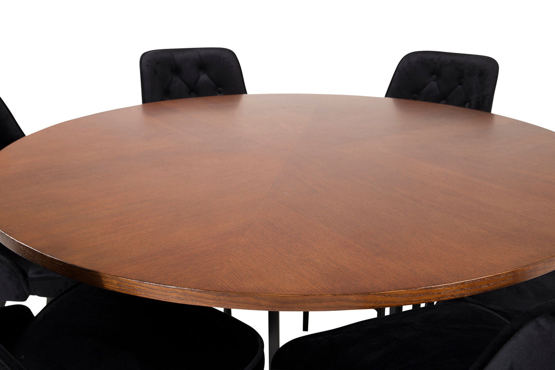 Venture Home Copenhagen - Dining Table round - Brown / Black+Velvet Deluxe Dining Chair - Black legs / Black velvet_6