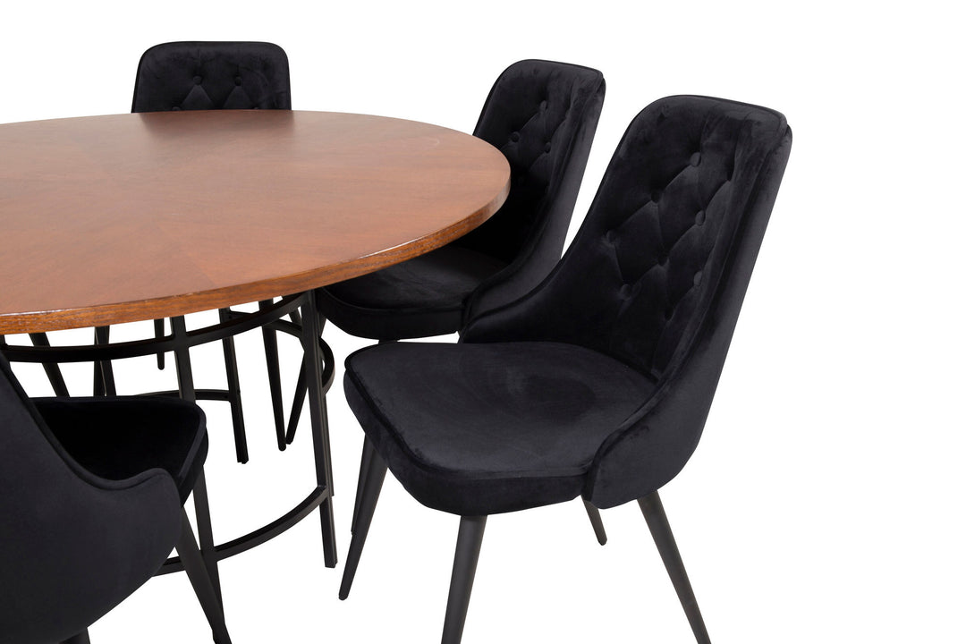 Venture Home Copenhagen - Dining Table round - Brown / Black+Velvet Deluxe Dining Chair - Black legs / Black velvet_6