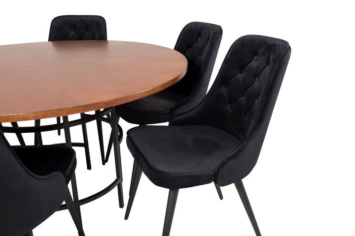 Venture Home Copenhagen - Dining Table round - Brown / Black+Velvet Deluxe Dining Chair - Black legs / Black velvet_6