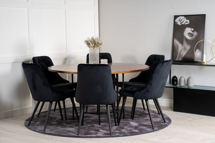 Venture Home Copenhagen - Dining Table round - Brown / Black+Velvet Deluxe Dining Chair - Black legs / Black velvet_6