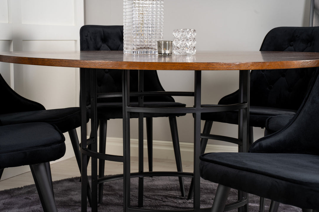Venture Home Copenhagen - Dining Table round - Brown / Black+Velvet Deluxe Dining Chair - Black legs / Black velvet_6
