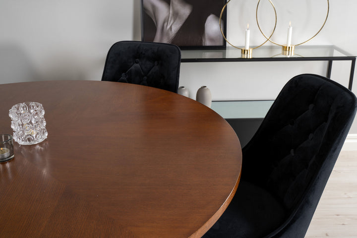 Venture Home Copenhagen - Dining Table round - Brown / Black+Velvet Deluxe Dining Chair - Black legs / Black velvet_6