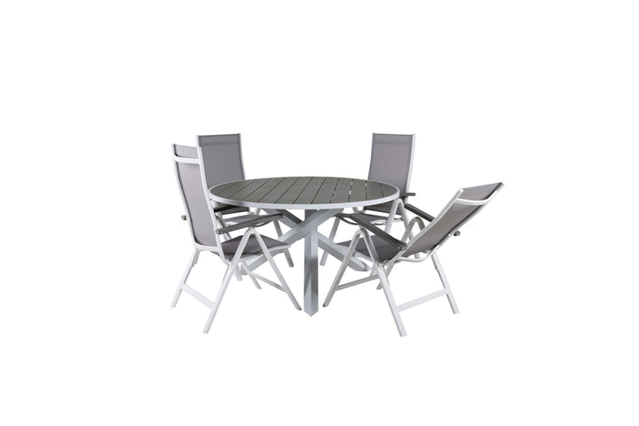 Venture Home Parma Table ø 140 - White/Grey+Albany Light 5-pos white alu / Grey Textilene_4