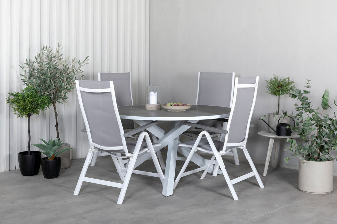 Venture Home Parma Table ø 140 - White/Grey+Albany Light 5-pos white alu / Grey Textilene_4