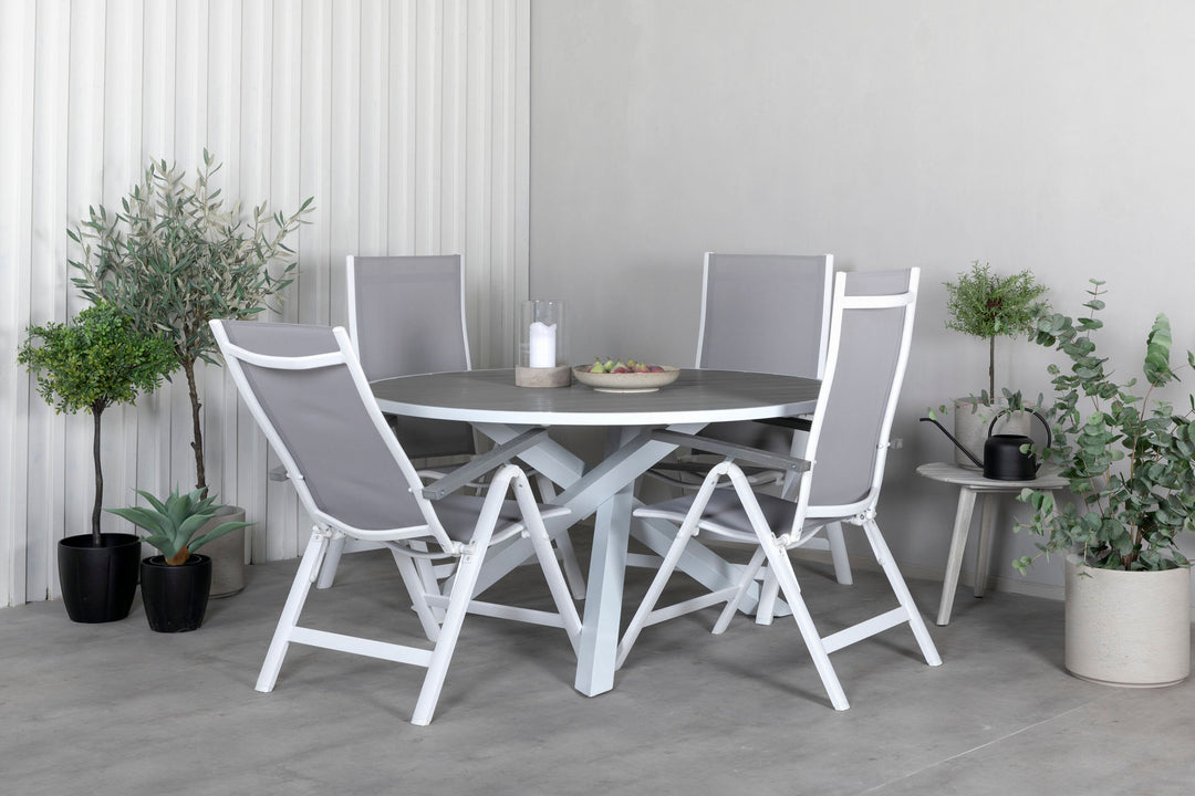 Venture Home Parma Table ø 140 - White/Grey+Albany Light 5-pos white alu / Grey Textilene_4