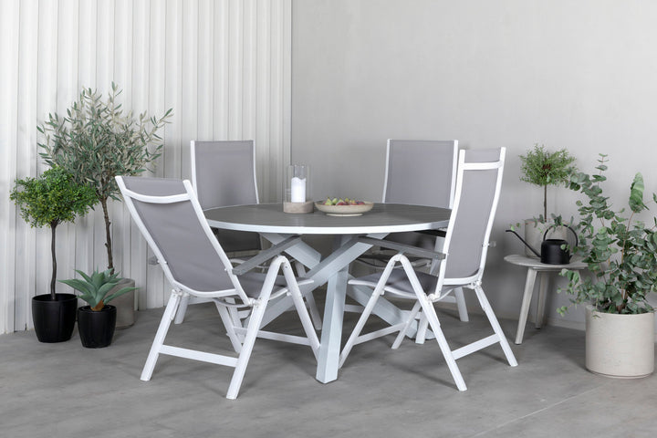 Venture Home Parma Table ø 140 - White/Grey+Albany Light 5-pos white alu / Grey Textilene_4