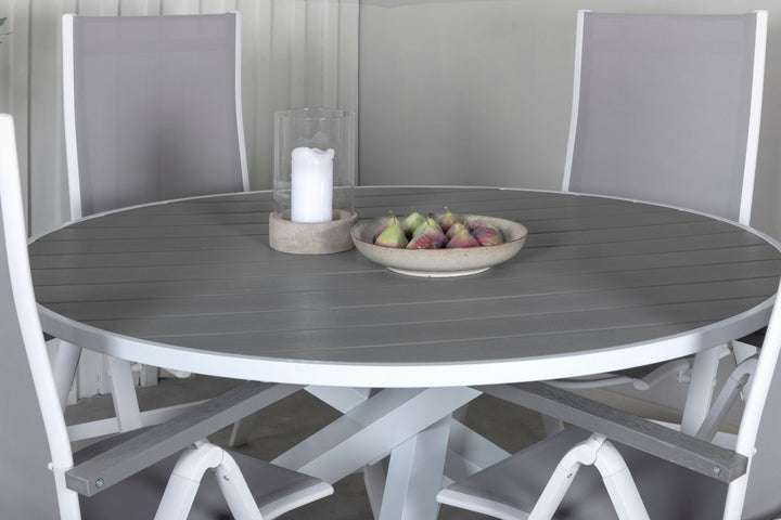 Venture Home Parma Table ø 140 - White/Grey+Albany Light 5-pos white alu / Grey Textilene_4