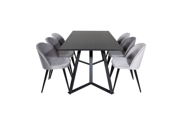 Venture Home Marina Dining Table - Black top / Black Legs +Velvet Dining Chair - Light Grey / Black_6
