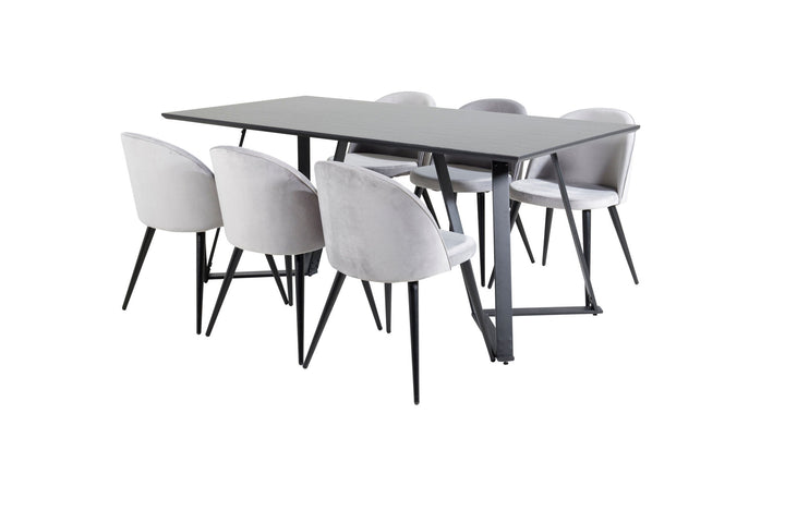 Venture Home Marina Dining Table - Black top / Black Legs +Velvet Dining Chair - Light Grey / Black_6