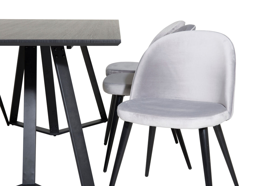 Venture Home Marina Dining Table - Black top / Black Legs +Velvet Dining Chair - Light Grey / Black_6