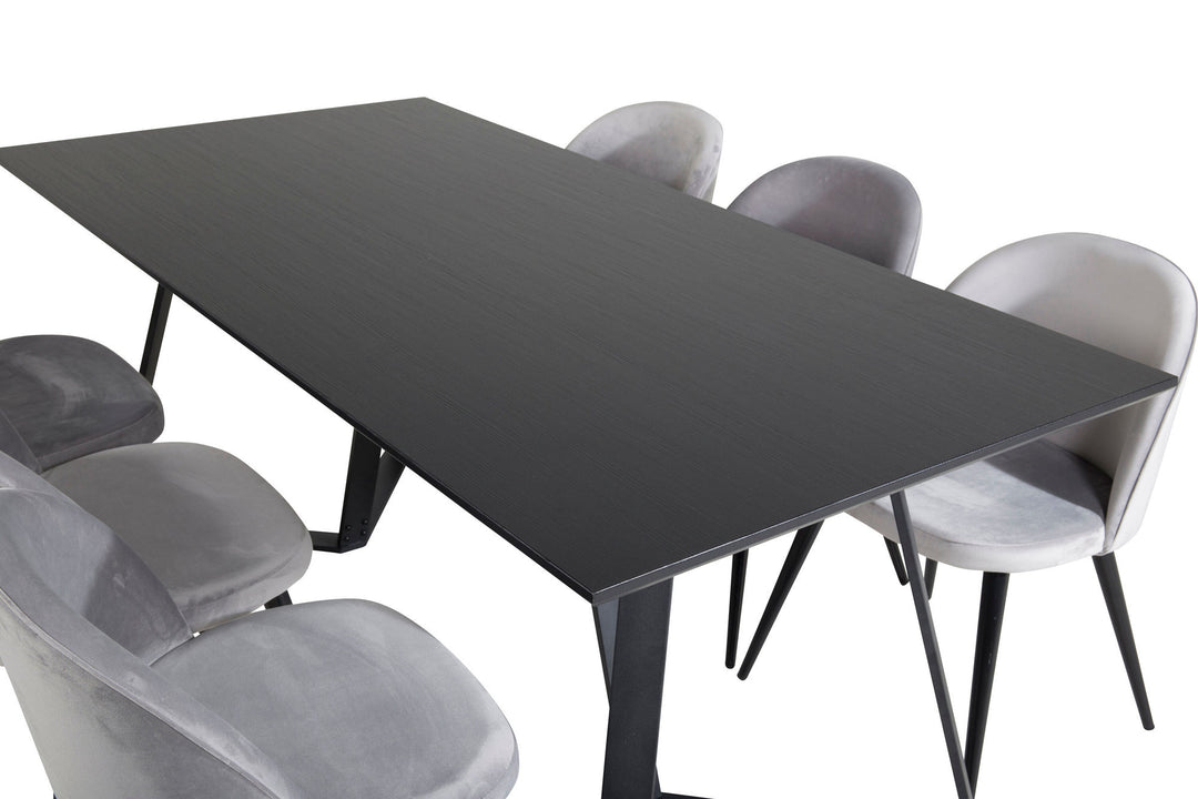 Venture Home Marina Dining Table - Black top / Black Legs +Velvet Dining Chair - Light Grey / Black_6