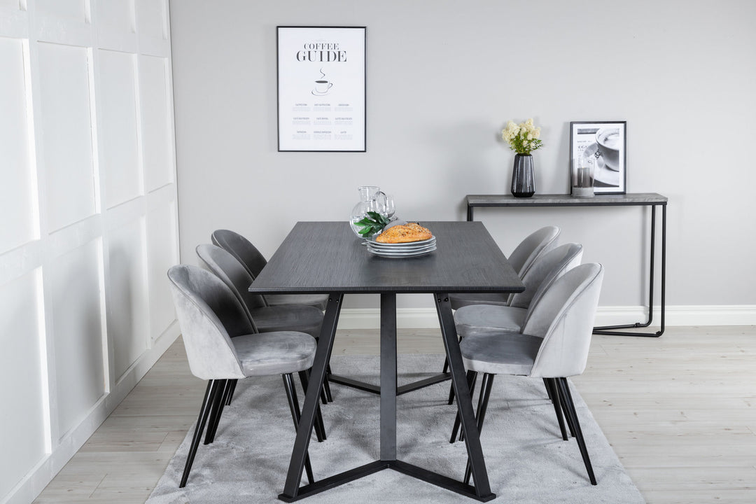 Venture Home Marina Dining Table - Black top / Black Legs +Velvet Dining Chair - Light Grey / Black_6