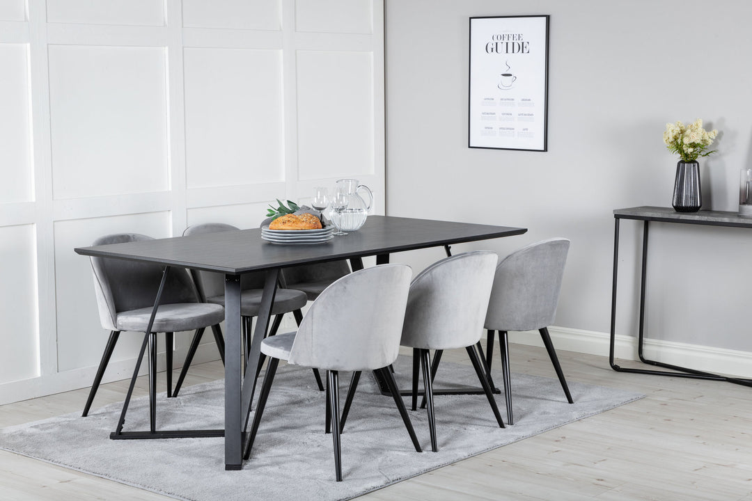 Venture Home Marina Dining Table - Black top / Black Legs +Velvet Dining Chair - Light Grey / Black_6