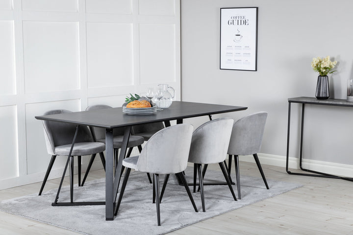 Venture Home Marina Dining Table - Black top / Black Legs +Velvet Dining Chair - Light Grey / Black_6