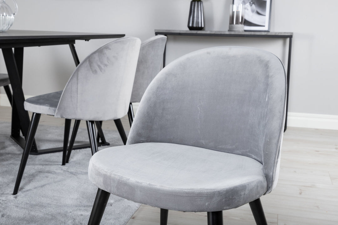 Venture Home Marina Dining Table - Black top / Black Legs +Velvet Dining Chair - Light Grey / Black_6