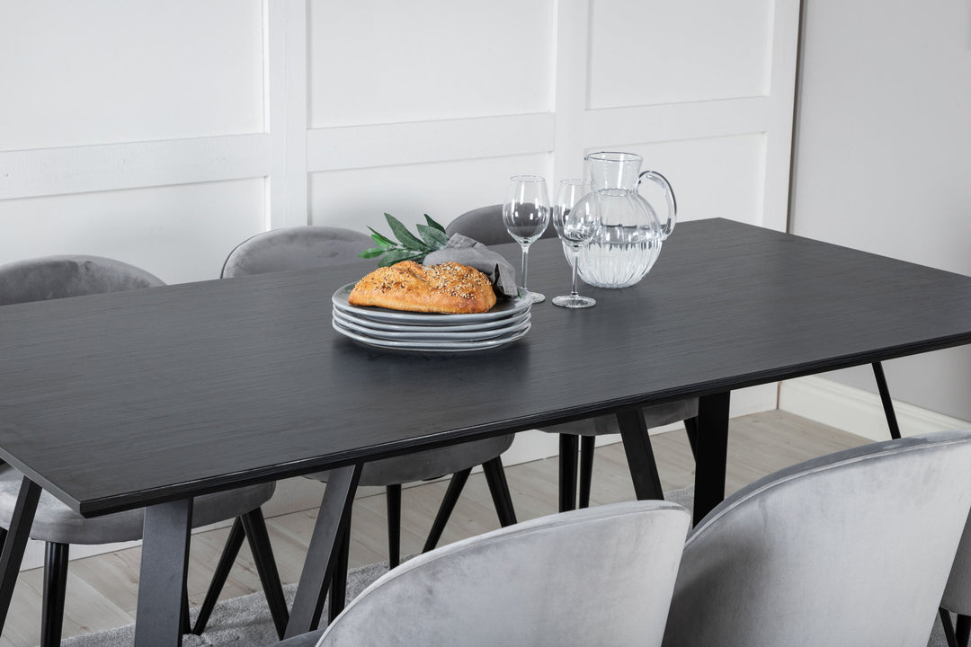 Venture Home Marina Dining Table - Black top / Black Legs +Velvet Dining Chair - Light Grey / Black_6