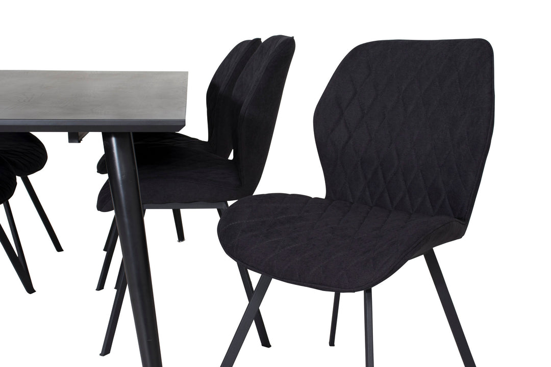 Venture Home Dipp Dining Table - 180*90cm - Black Veneer / all black legs +Gemma Dining Chair - Black Legs - Black Fabric_6