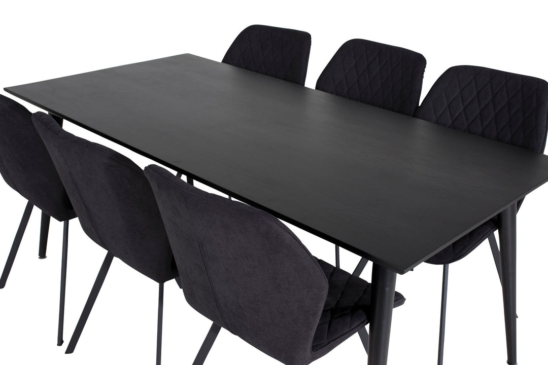 Venture Home Dipp Dining Table - 180*90cm - Black Veneer / all black legs +Gemma Dining Chair - Black Legs - Black Fabric_6