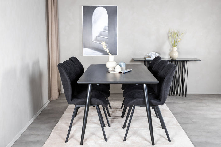 Venture Home Dipp Dining Table - 180*90cm - Black Veneer / all black legs +Gemma Dining Chair - Black Legs - Black Fabric_6