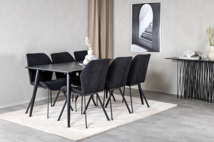 Venture Home Dipp Dining Table - 180*90cm - Black Veneer / all black legs +Gemma Dining Chair - Black Legs - Black Fabric_6