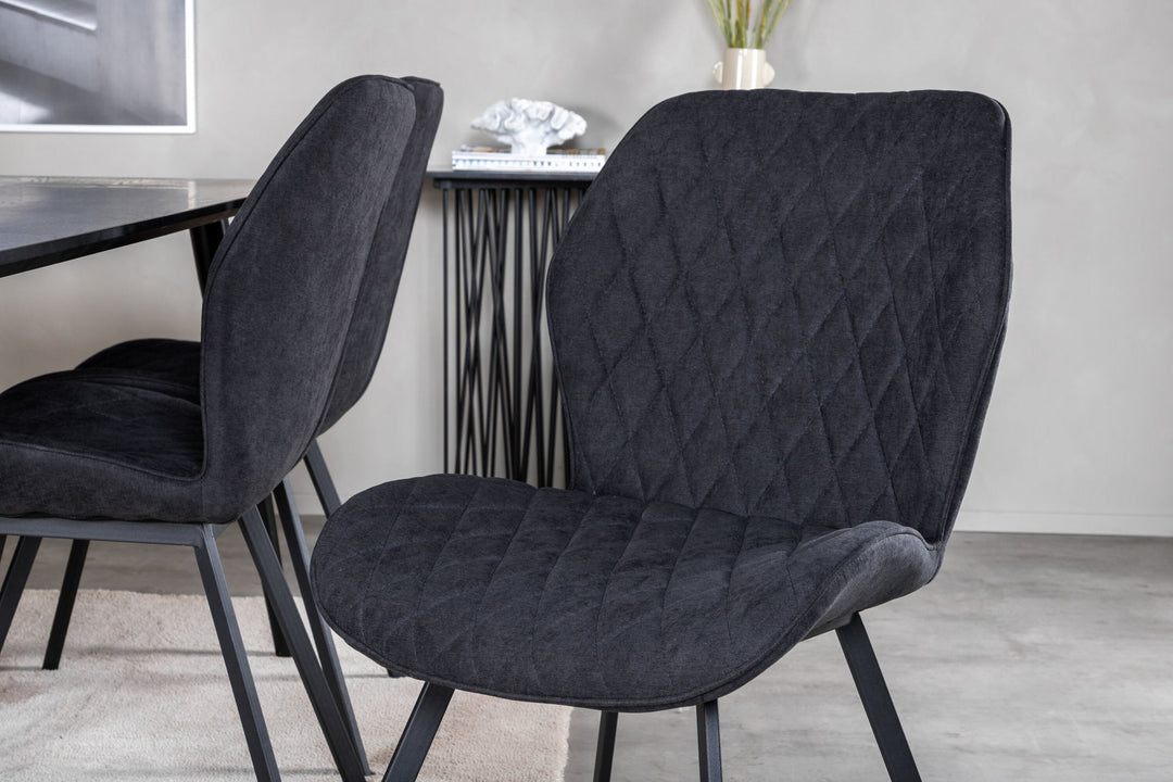 Venture Home Dipp Dining Table - 180*90cm - Black Veneer / all black legs +Gemma Dining Chair - Black Legs - Black Fabric_6