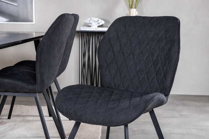 Venture Home Dipp Dining Table - 180*90cm - Black Veneer / all black legs +Gemma Dining Chair - Black Legs - Black Fabric_6