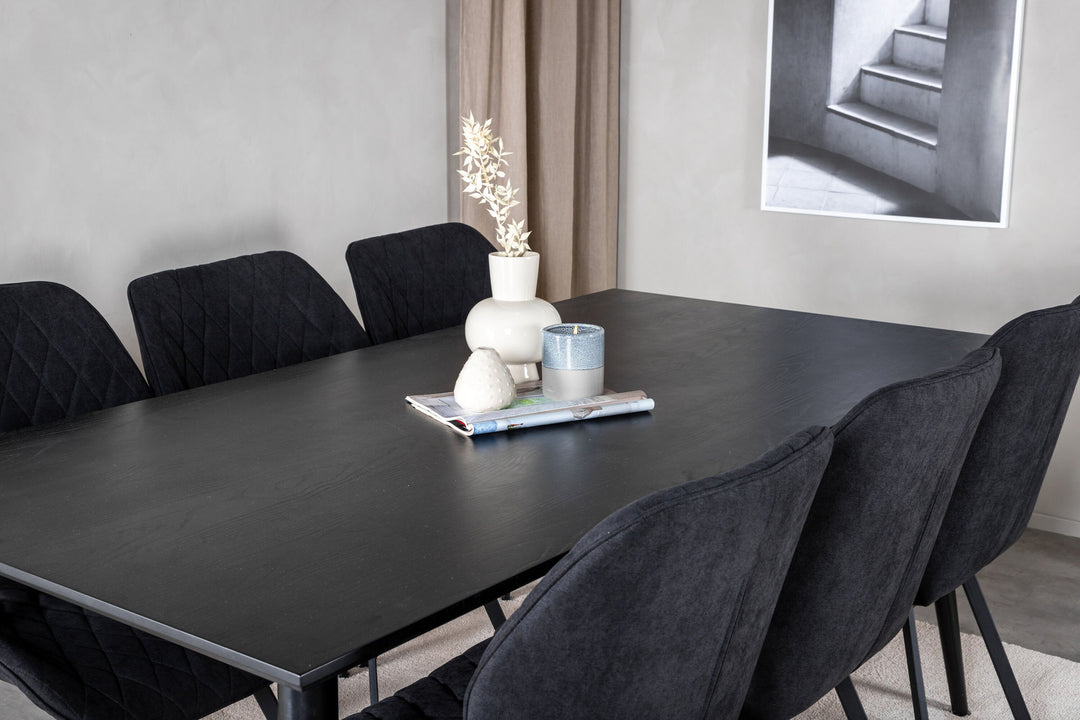 Venture Home Dipp Dining Table - 180*90cm - Black Veneer / all black legs +Gemma Dining Chair - Black Legs - Black Fabric_6