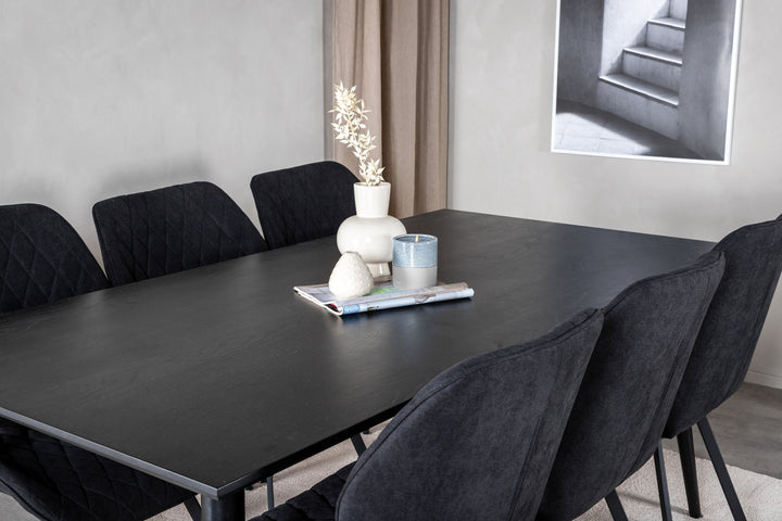 Venture Home Dipp Dining Table - 180*90cm - Black Veneer / all black legs +Gemma Dining Chair - Black Legs - Black Fabric_6