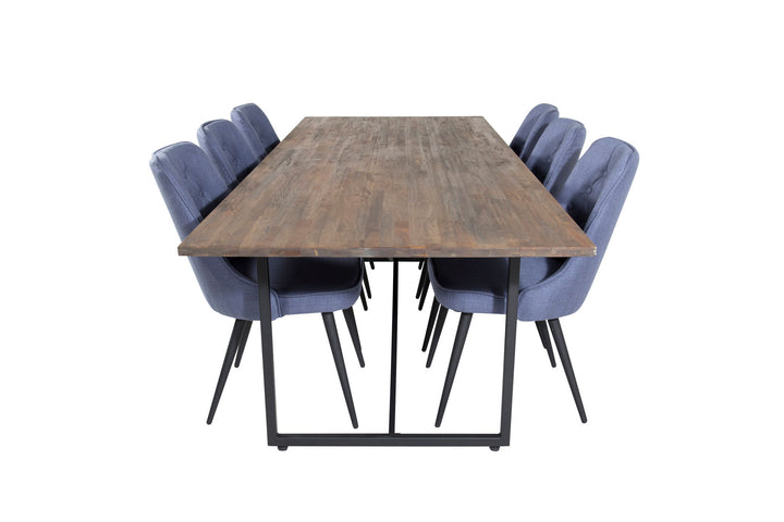 Venture Home Padang Dining Table - 250*100*H76 - Dark Teak / Black+Velvet Deluxe Dining Chair - Black Legs - Blue Fabric_6