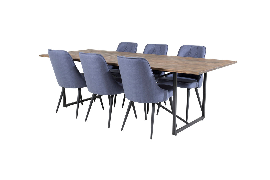 Venture Home Padang Dining Table - 250*100*H76 - Dark Teak / Black+Velvet Deluxe Dining Chair - Black Legs - Blue Fabric_6