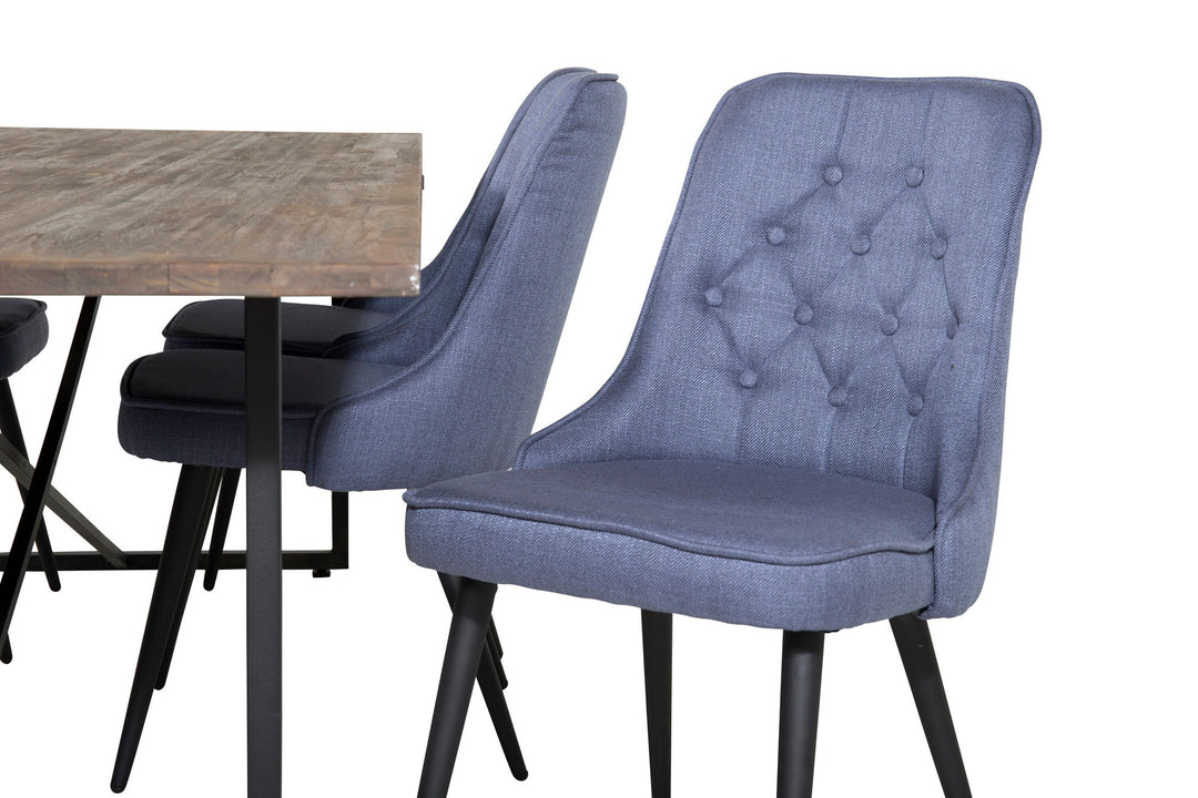 Venture Home Padang Dining Table - 250*100*H76 - Dark Teak / Black+Velvet Deluxe Dining Chair - Black Legs - Blue Fabric_6