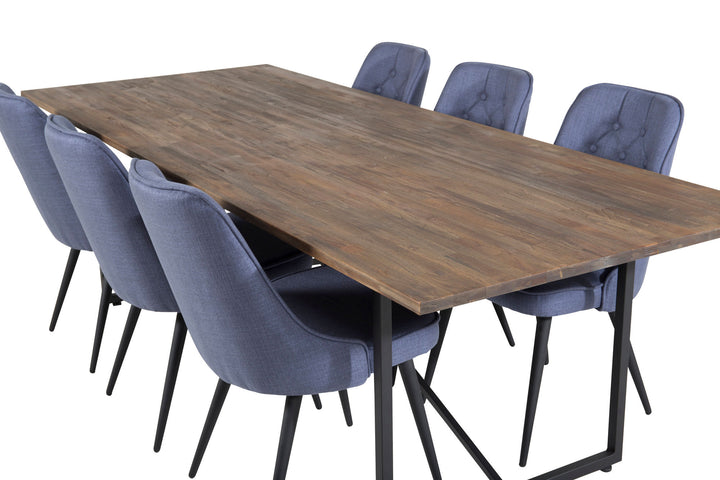 Venture Home Padang Dining Table - 250*100*H76 - Dark Teak / Black+Velvet Deluxe Dining Chair - Black Legs - Blue Fabric_6