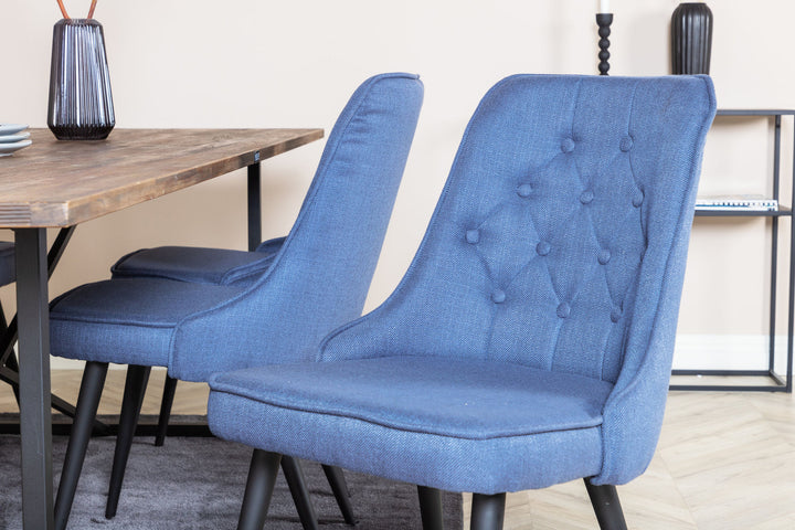 Venture Home Padang Dining Table - 250*100*H76 - Dark Teak / Black+Velvet Deluxe Dining Chair - Black Legs - Blue Fabric_6