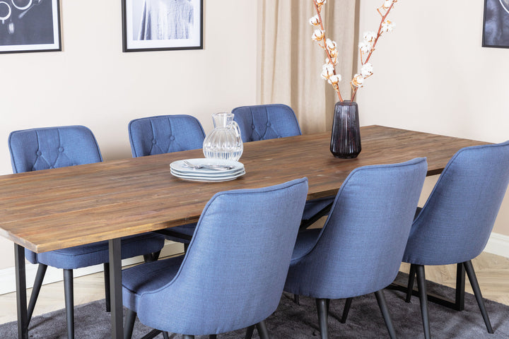 Venture Home Padang Dining Table - 250*100*H76 - Dark Teak / Black+Velvet Deluxe Dining Chair - Black Legs - Blue Fabric_6